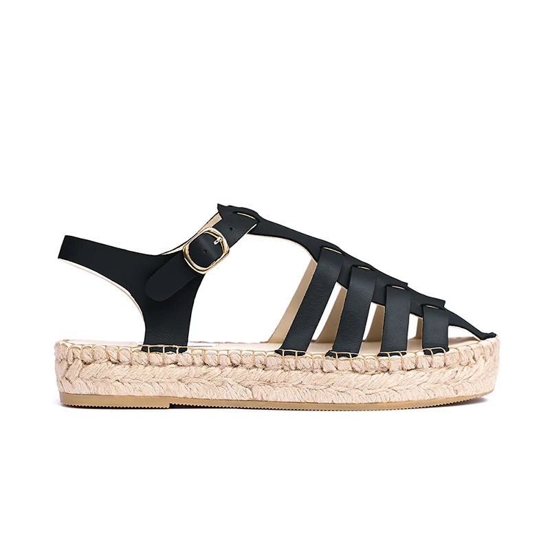 Espadrille leather sandals - Black Nappa leather