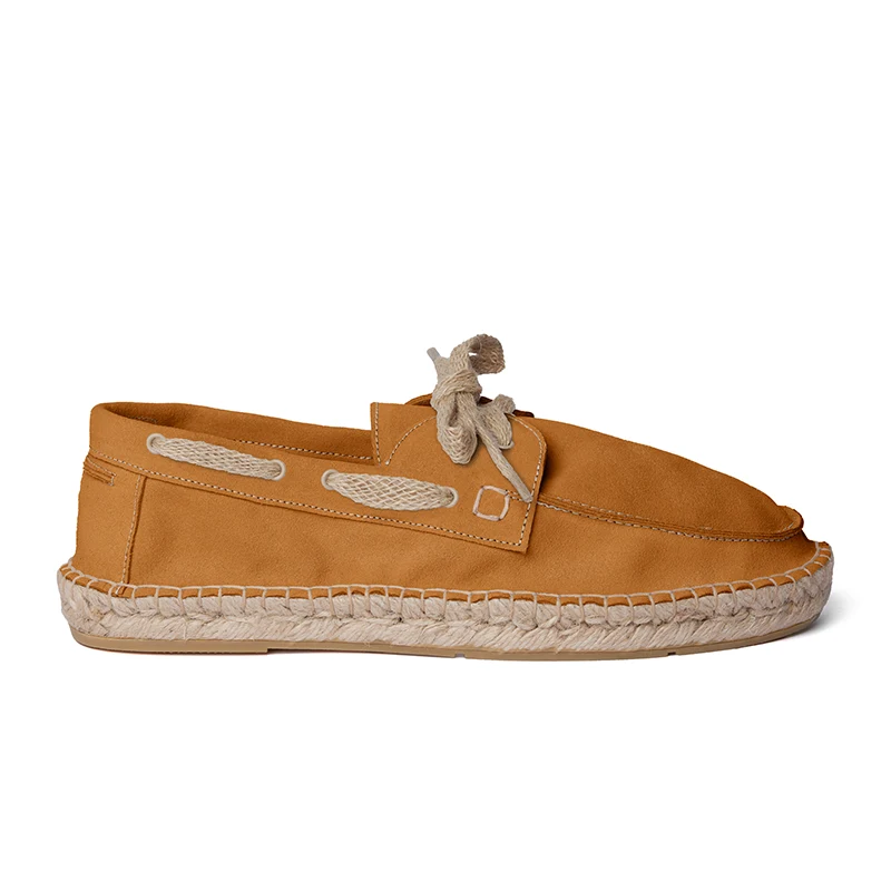Men's boat shoe espadrilles - Caramel suede leather