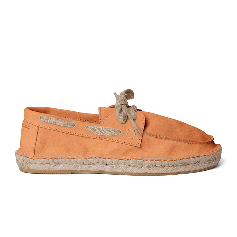 Men's boat shoe espadrilles - Peach suede leather