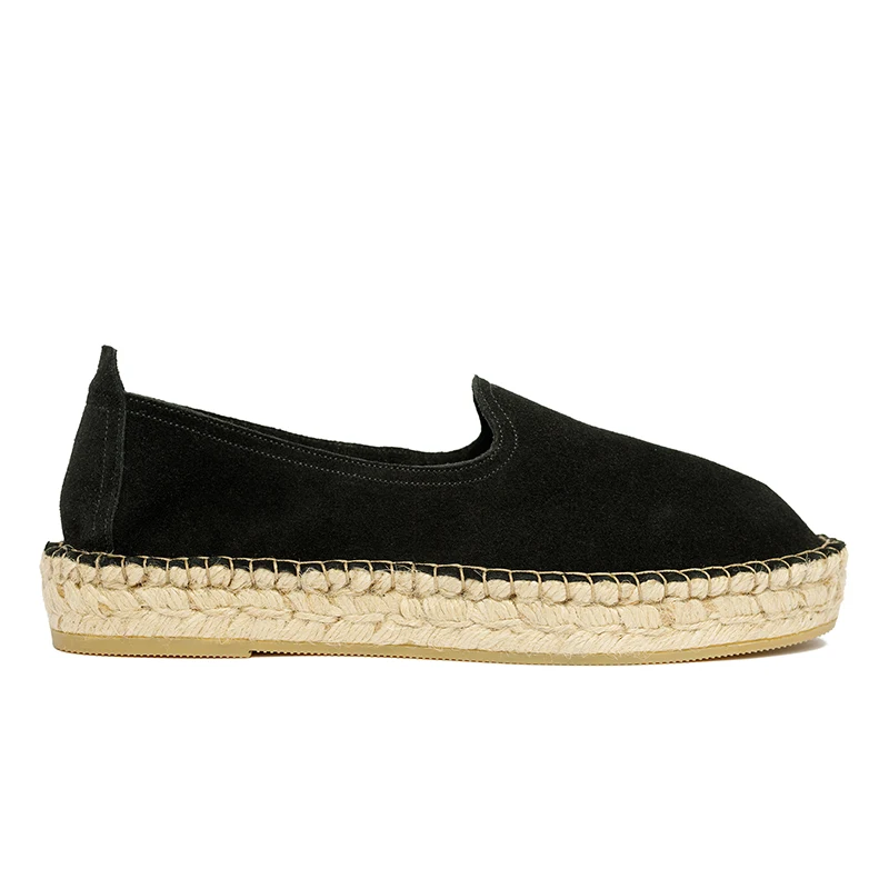 Woman's classic loafer espadrilles - Black suede leather