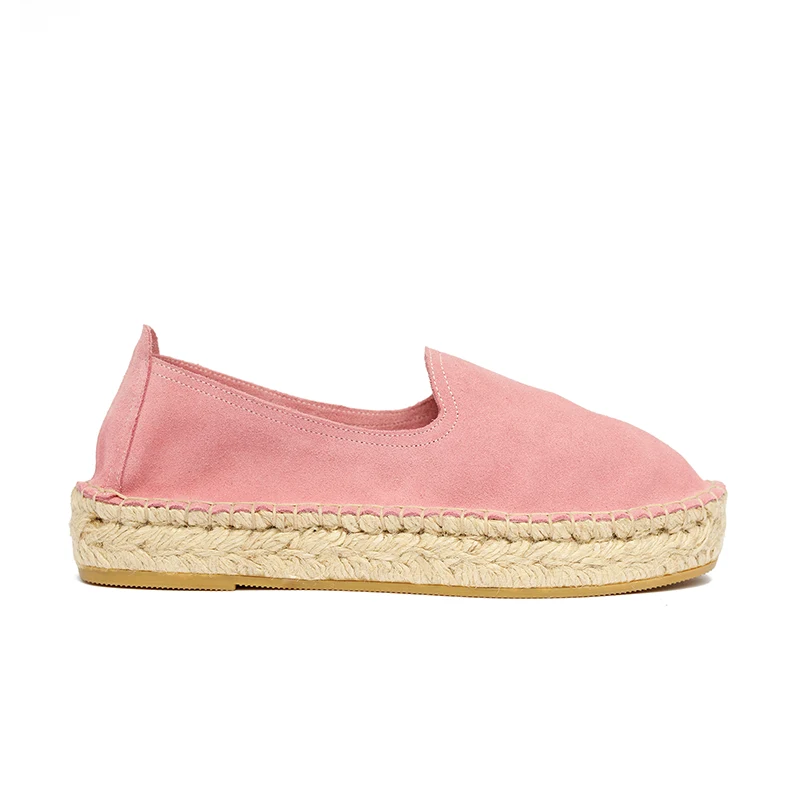 Woman's classic loafer espadrilles - Bubble gum suede leather