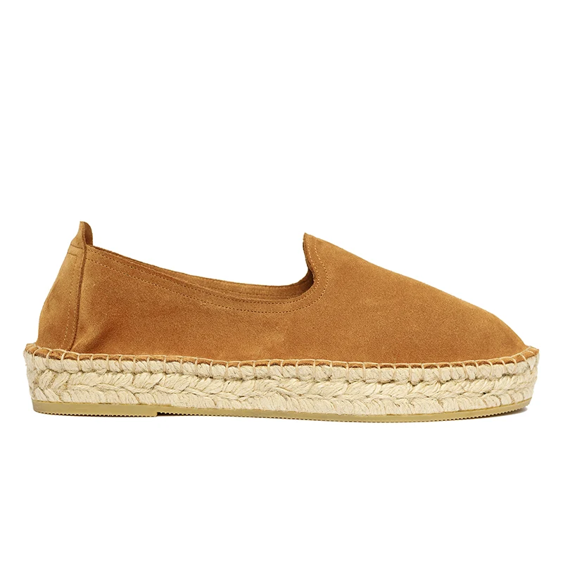 Woman's classic loafer espadrilles - Caramel suede leather