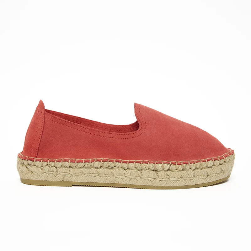 Woman's classic loafer espadrilles - Parrot suede leather