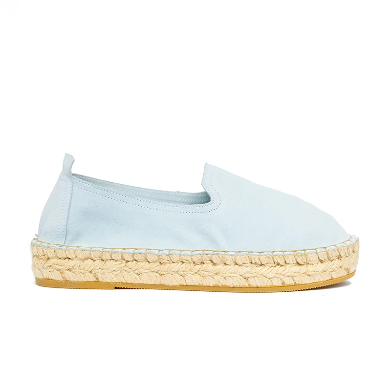 Woman's classic loafer espadrilles - Pastel suede leather