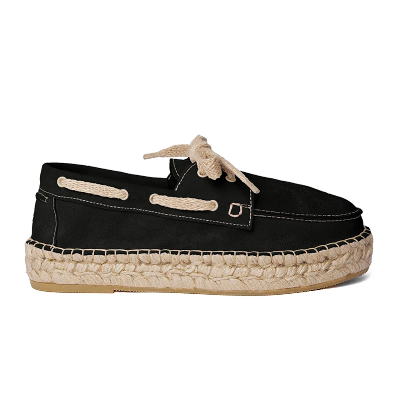 Women's boat shoe espadrilles - Black suede leather