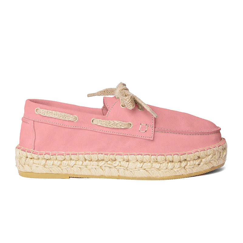 Women's boat shoe espadrilles - Bubble gum suede leather