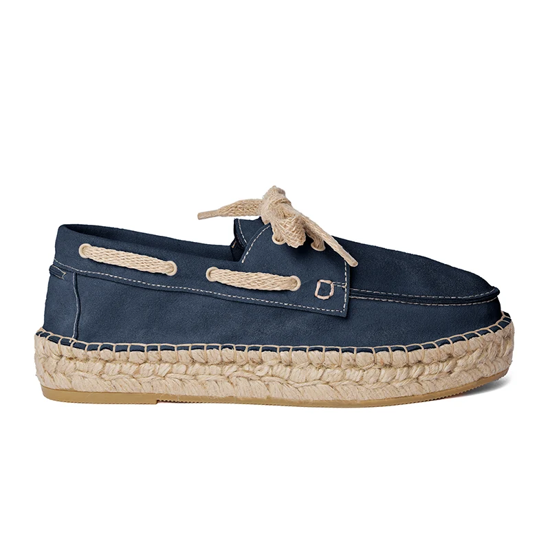 Women's boat shoe espadrilles - Navy blue suede leather