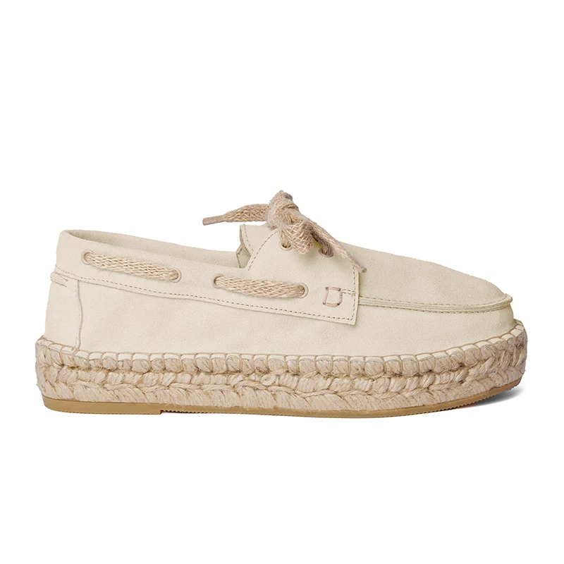 Women's boat shoe espadrilles - Papyrus suede leather