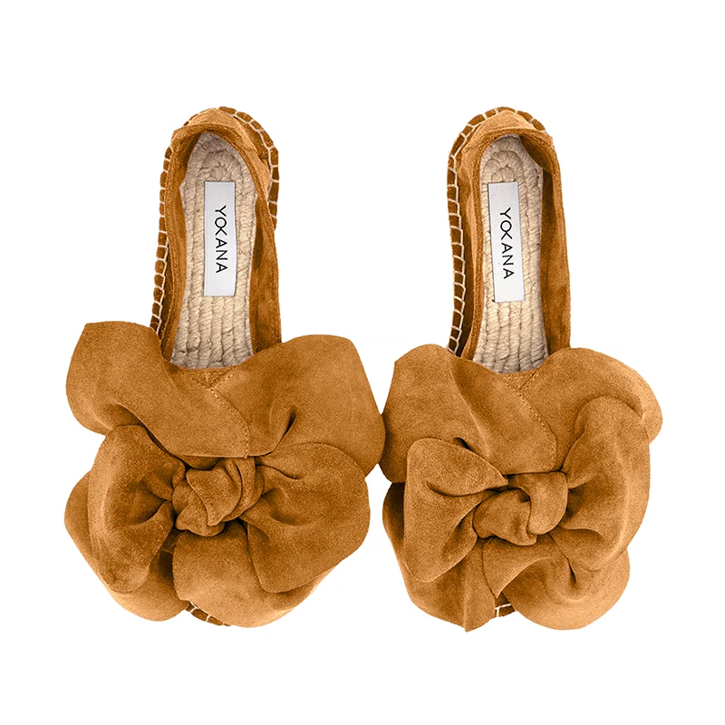 Yokana's Flower espadrilles - Caramel suede leather