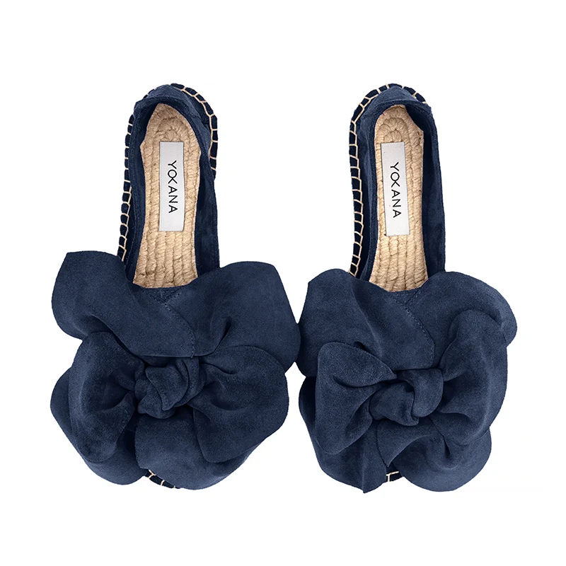 Yokana's Flower espadrilles - Navy blue suede leather
