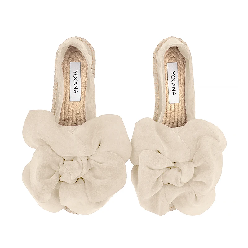 Yokana's Flower espadrilles - Papyrus suede leather