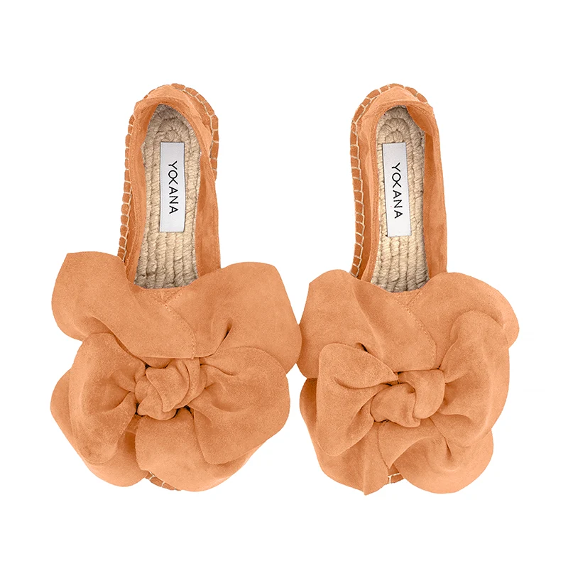 Yokana's Flower espadrilles - Peach suede leather