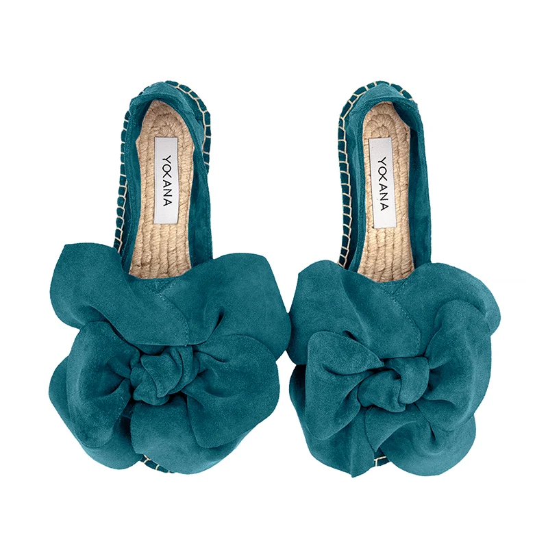 Yokana's Flower espadrilles - Petrol suede leather